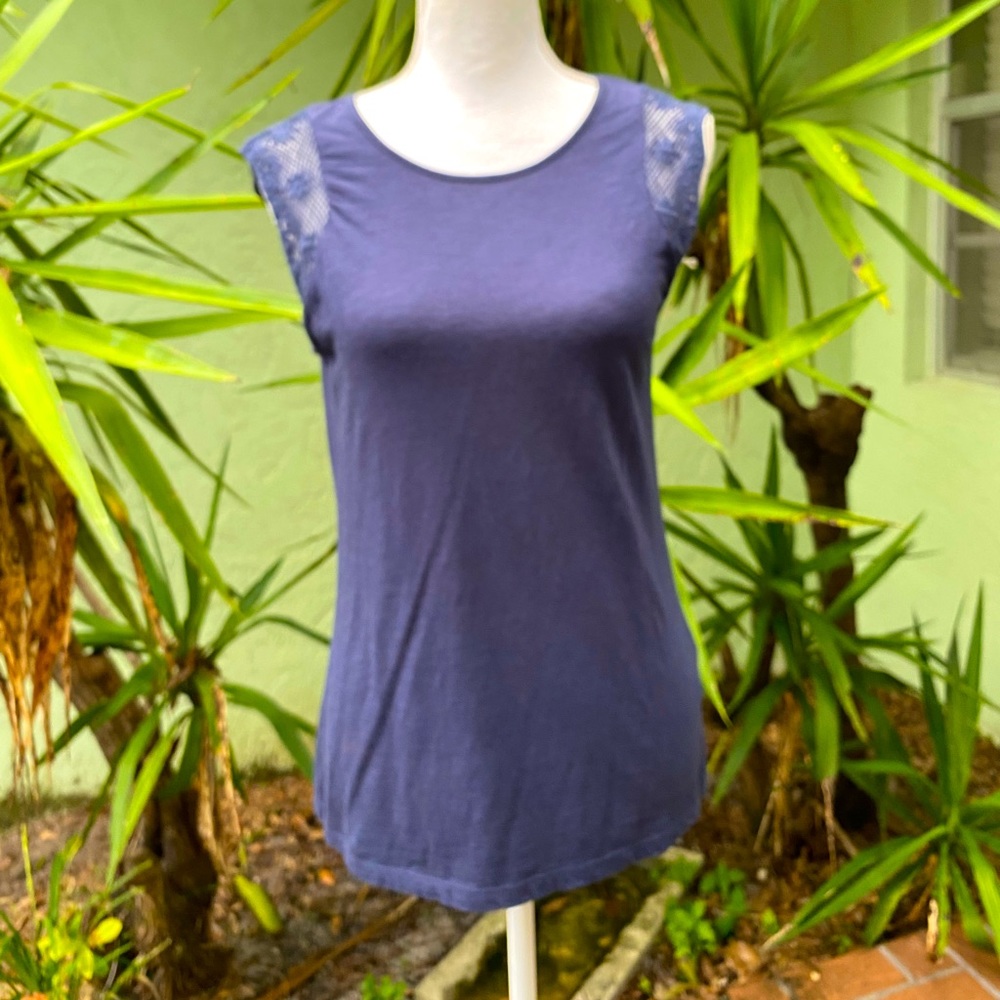 Ralph Lauren Navy Crochet Cap Sleeve Top